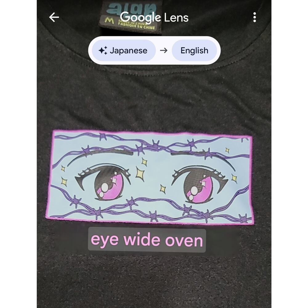 A Lab LS Junior Crop Tee Otaku Anime Eyes "Eyes Wide Open" - Size Junior Medium - Picture 4 of 10
